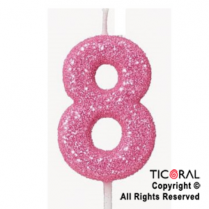 VELA NUMERAL CHICO 5.5 CM CON GIBRE ROSA NUMERO 8 x 1